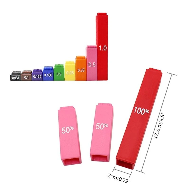 8.7x7.5x2 " ABS Fração Porcentagem Cubo Habilidades Matemáticas Contagem e Brinquedo Educacional 15UB