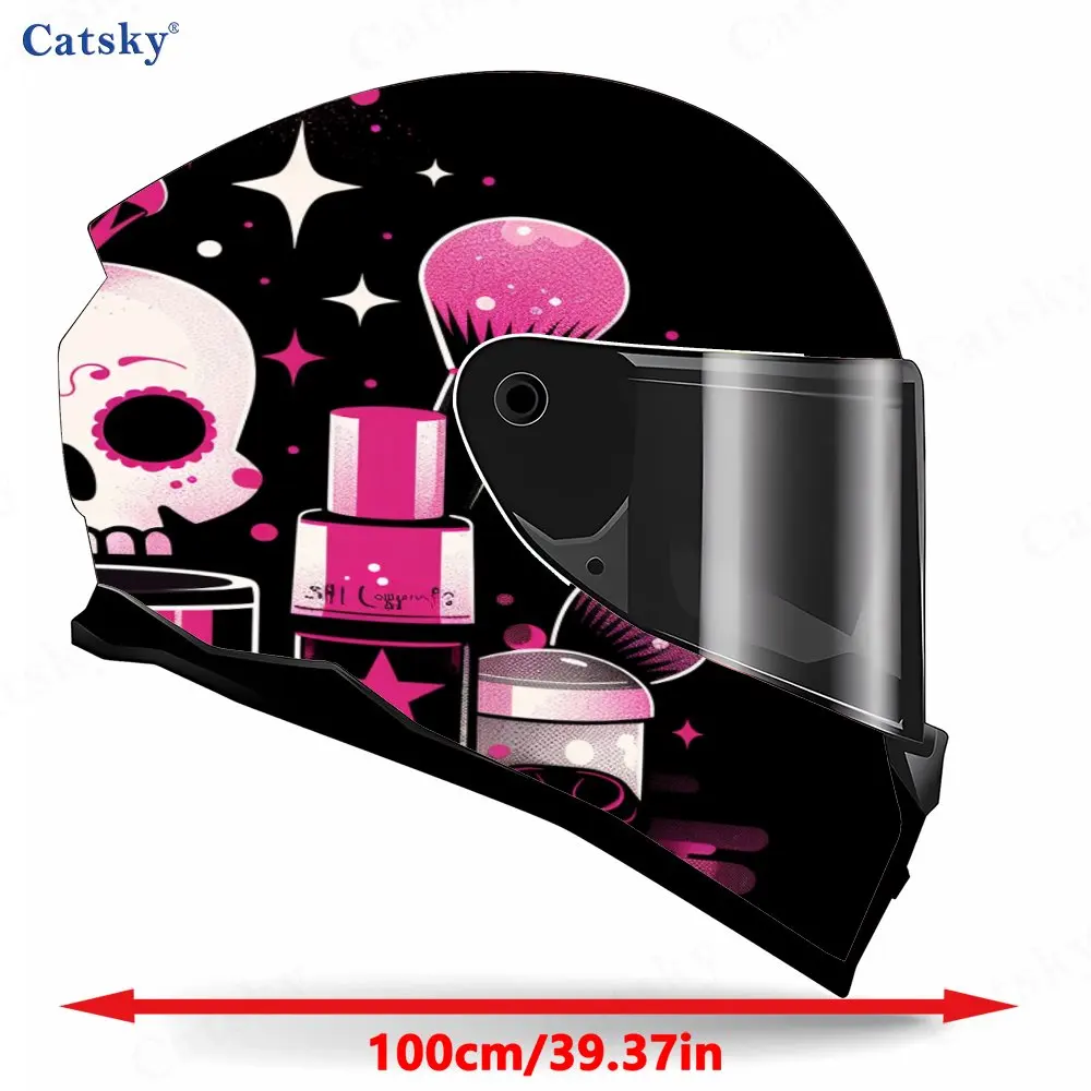 ピンク - メイクアップスカルパターンヘルメットステッカー、PVC素材の多機能ヘルメットステッカー、傷つきにくく色褪せにくい、簡単