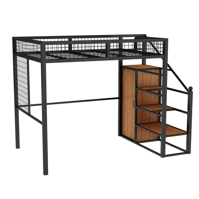 Upper and Lower Empty Single Apartment Iron Bunk Bed Multi-Functional Elevated Bed Wardrobe Small Apartment