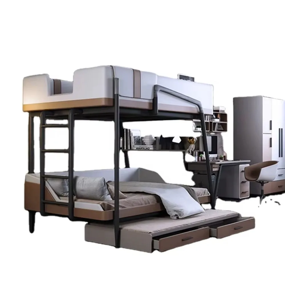 طفل الفراش MDF مجلس خشبي أطفال الأطفال الملك الحجم الملكة منجد سرير بطابقين إطار أثاث غرفة نوم مجموعة مع التخزين