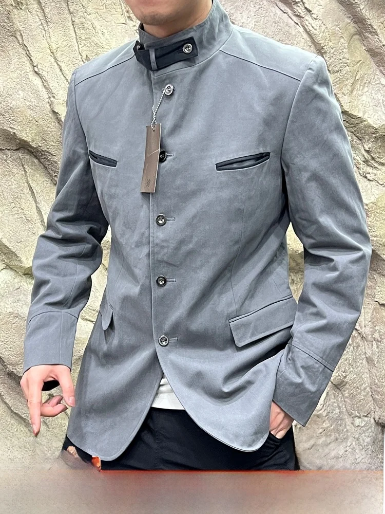 بدلة رجالية عالية الجودة ذات ياقة واقفة من Jaet Busin كاجوال قابلة للتنفس من ألياف البوليستر طويلة Sve بسحاب للإغلاق #1