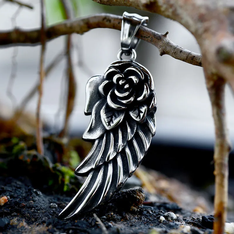 BEIER Cool Nice Detail Part Feather Flower Pendant Necklace For Man 316L Stainless Steel Gothic Personality Jewelry  BP8-262