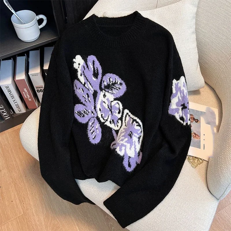 

New Retro Knitted Sweater for Women, Korean Style Lazy Fashion, Age Reducing, Loose Fitting, Slimming and Versatile Woolen Top