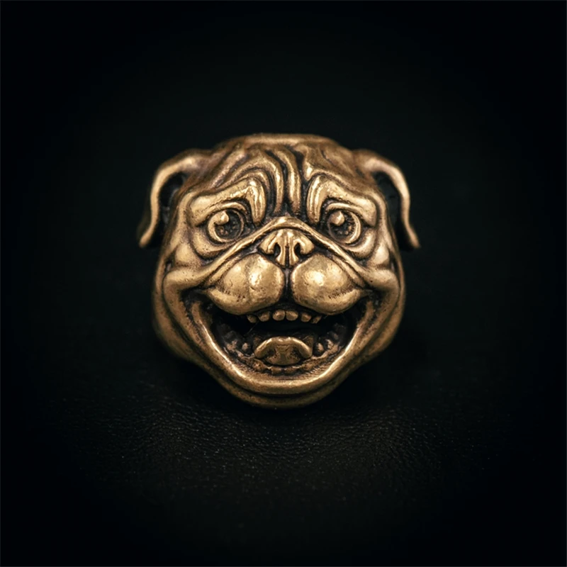 

1PC Handmade Original Pug Dog Retro Brass Copper Paracord Beads Lanyard Pendants Knife Beads Parachute Cord Pendants EDC Tool