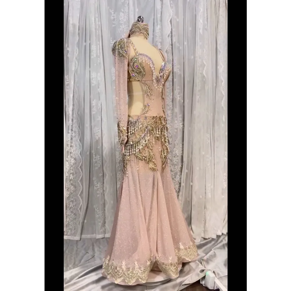 Customized Women Belly Dancewear Diamond Saidi Baladi Shabbi Folk Robe Bra Oriental Dance Group Competition Performance Dresses