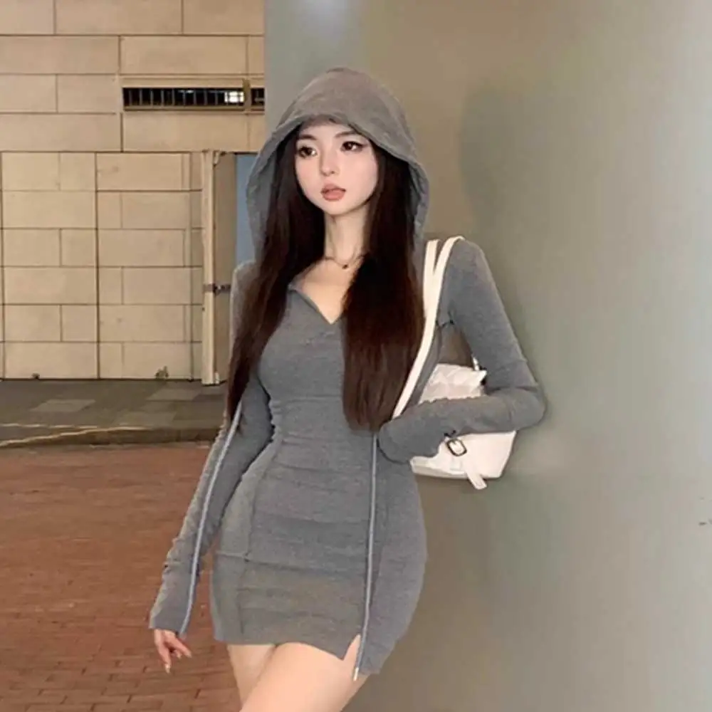 

Hip Skirt Suit 2023 New Hooded Hoodie Dress For Women Slim Sexy Long-sleeved Hoodie High Waist Line Casual Mini One-piece Dress