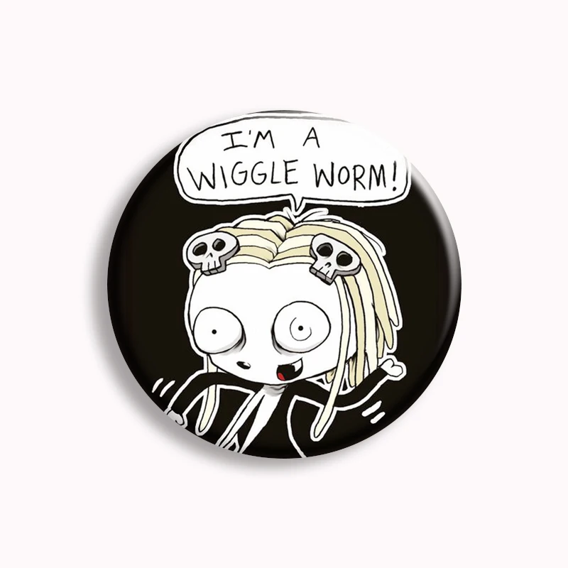 Pirate Lenore Button Pin Creative I’m a Wiggle Worm Funny Brooch The Cute Little Dead Girl Badge Bag Jewelry Fans Collect 58mm