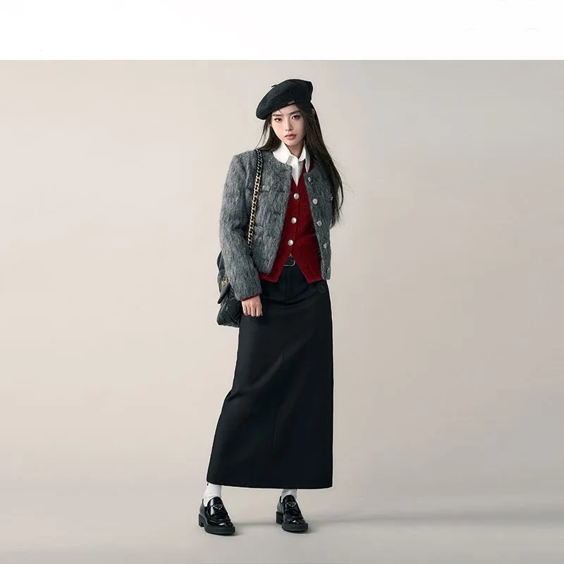 STSVZORR Spring and Autumn 2023 new design Korean style collegiate V-neck slim sweater cardigan+shirt fashion two-piece set