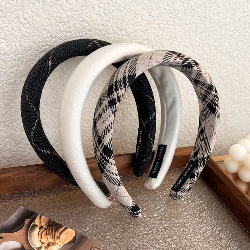 College Style Vintage Plaid Hair Hoop Hairbands for Girls Sponge Headbands Fashion Female Hair Accessories Headdress Headwear