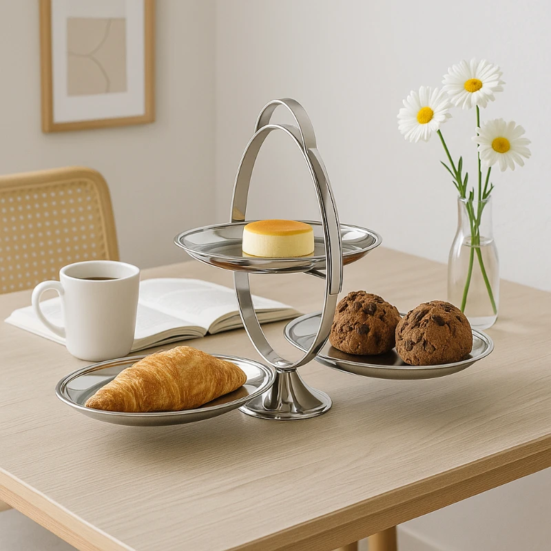 

Foldable Stainless Steel Cake Stand Luxury Dessert Tray Modern Serving Plate Tea Time Fruit Display Kitchen Home Decor