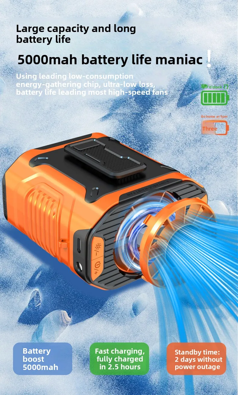 New Portable Waist/Neck Fan, Camping Fan, Long-Life Cooler, USB Charging