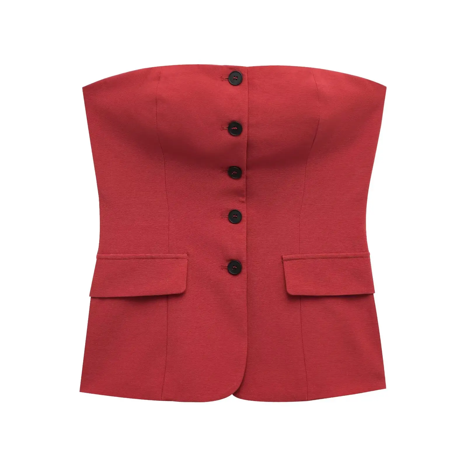 

TRAF & Women 2025 Spring New Fashion Lazy Style Strapless Buckle Vest Slim Top Double Pleated Wide Leg Pants suitTrousers Mujer