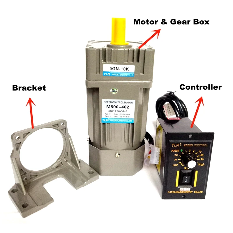 90W 110/220V AC Induction Gear Speed Control Motor with US-52 Controller & Bracket