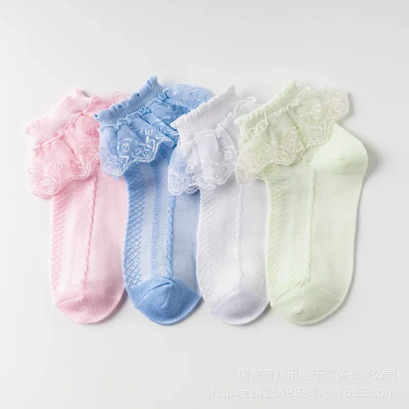 Summer Spring Thin Short Ankle Stitch Floor Socks Girls Princess Mesh White Socks with Lace Ruffles for Infant Baby Kids Toddler