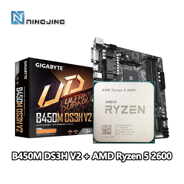 AMD Ryzen 5 2600 R5 2600 CPU + GIGABYTE B450M DS3H V2 Micro-ATX Motherboard  Set AM4 All New Support R3 R5 R7 R9 Processor