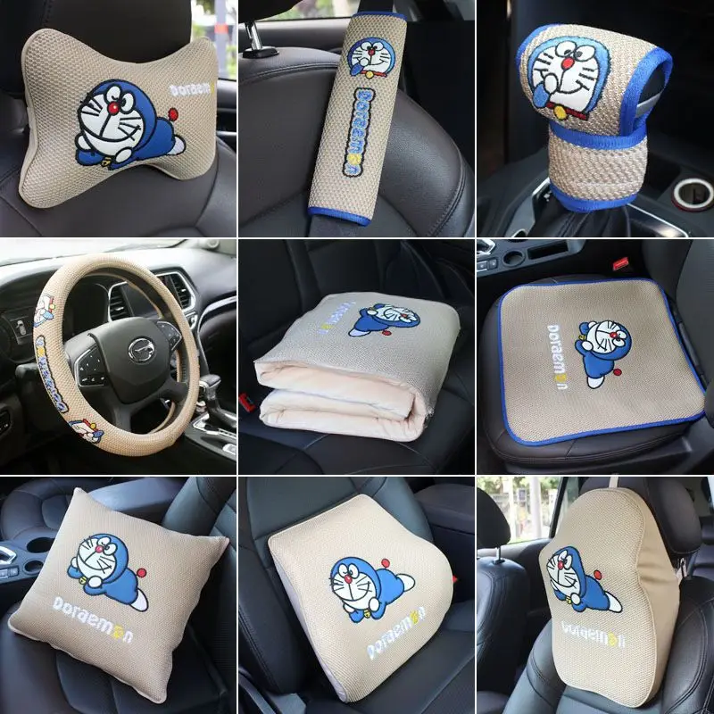 

Doraemon Cartoon Anime Car Summer Breathable Headrest Pillow Is Decorated with Car Cushion Steering Wheel Cushion Gift