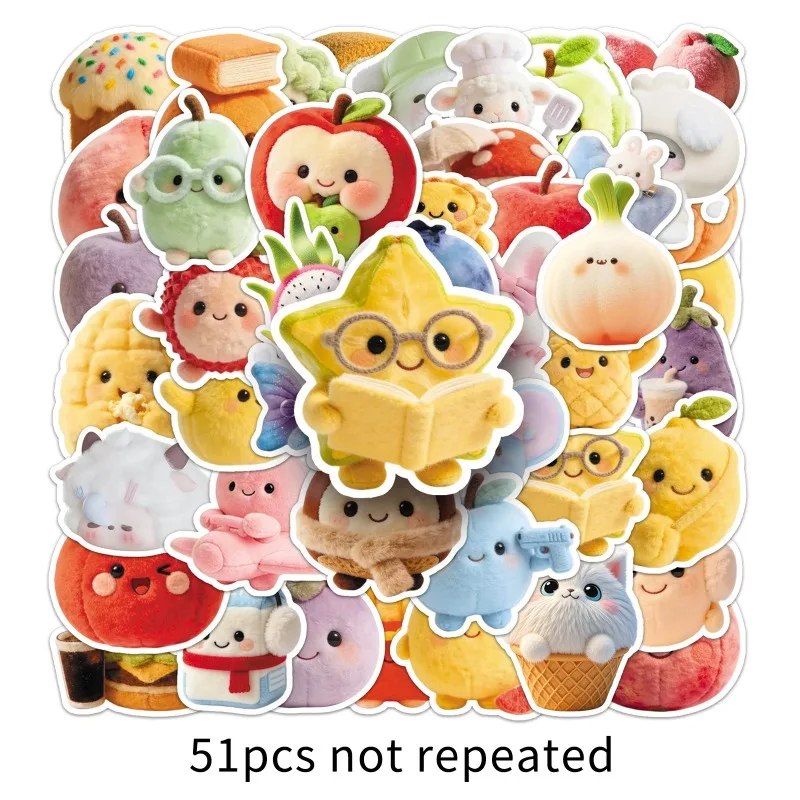 

51 шт. милых мультяшных наклеек в стиле Ins Kawaii с фруктами и животными для чехлов телефонов, ноутбуков, скрапбукинга, дневников, поделок и рукоделия