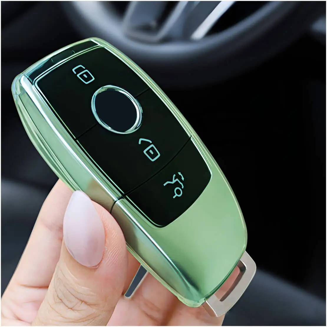 

Car Key Cover Fob Case Shell Transparent-Green TPU Fit For Mercedes-Benz A B C E G S Class CLA C118 EQA H243 GLS X167 EQC N293