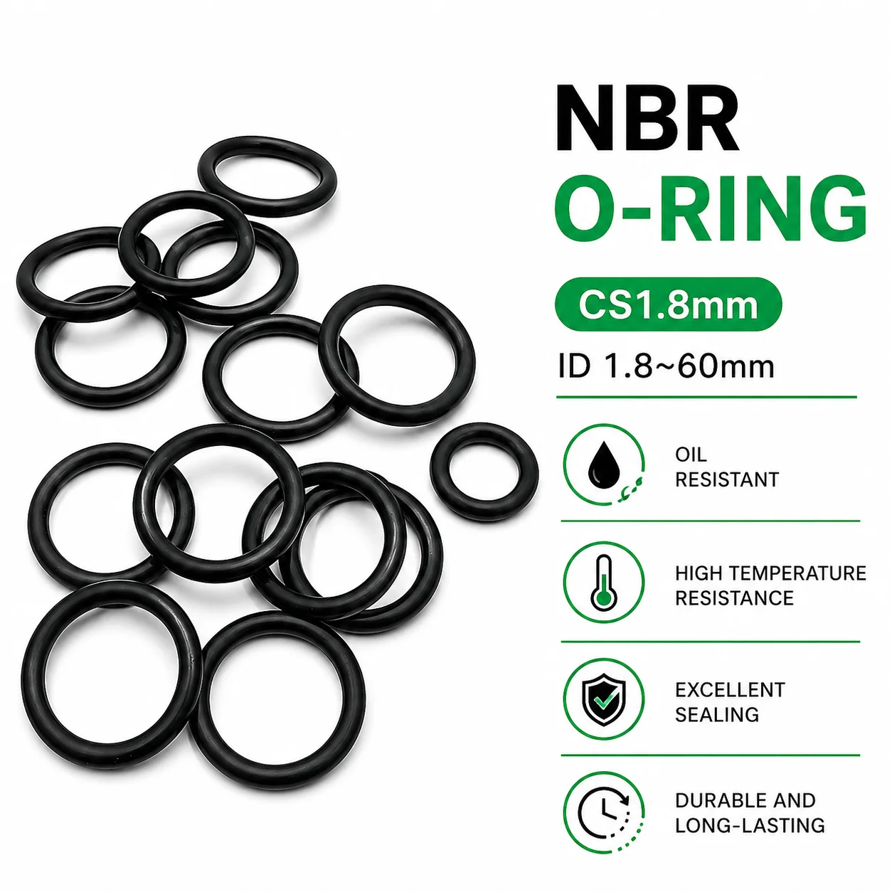 NBR O-ring 20 Pieces CS1.8mm, Special Dust-proof Sealing Accessories for Pressure and Aging Resistant Oil and Gas Environment.