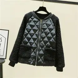 Women Winter Patchwork Warm Thicken Coat Long Sleeves Zipper Cardigan Loose Furry Plush Plus Size Outerwear Lady Padded Clothes