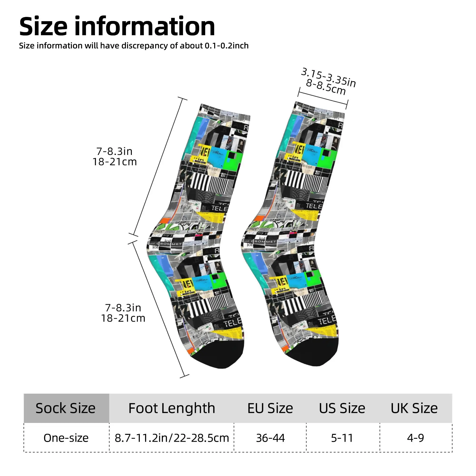 1pc Test Screen Design Printed Men's Socks  Novelty Hip Hop Harajuku Pattern Crew Sock Casual Gift