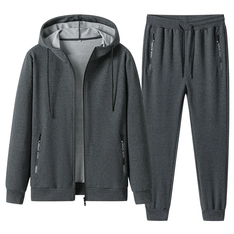 Men Sets 2024 New Winter Autumn Men\'s Casual Clothing Solid Color Hoodie 2 Piece Set Zipper Sweatshirt Sweatpants Tracksuits