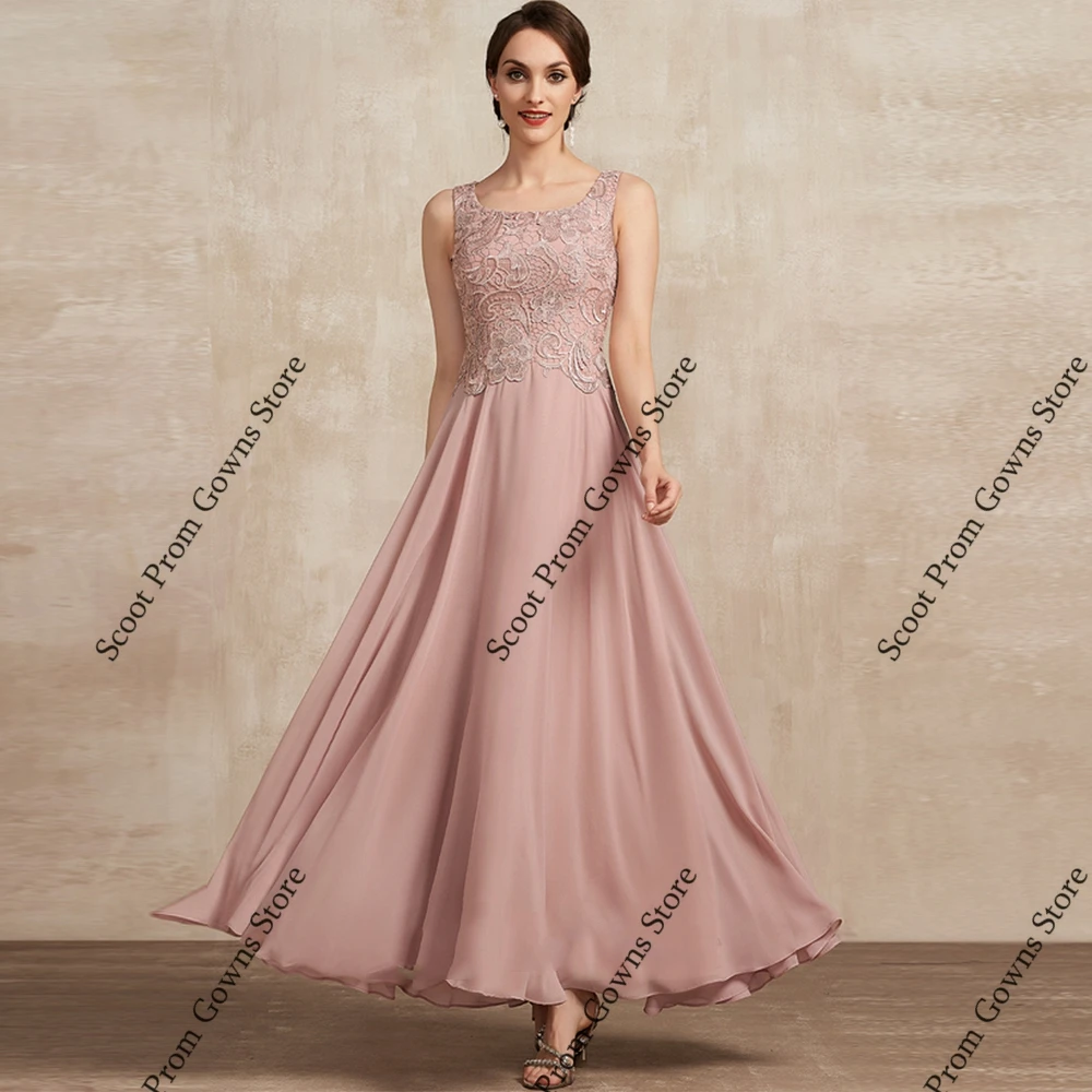 Pink Scoop Mother of Bride Dresses 3/4 Sleeve Wedding Party Dresses for Women 2025 Summer New Chiffon Beach Robe De Soirée