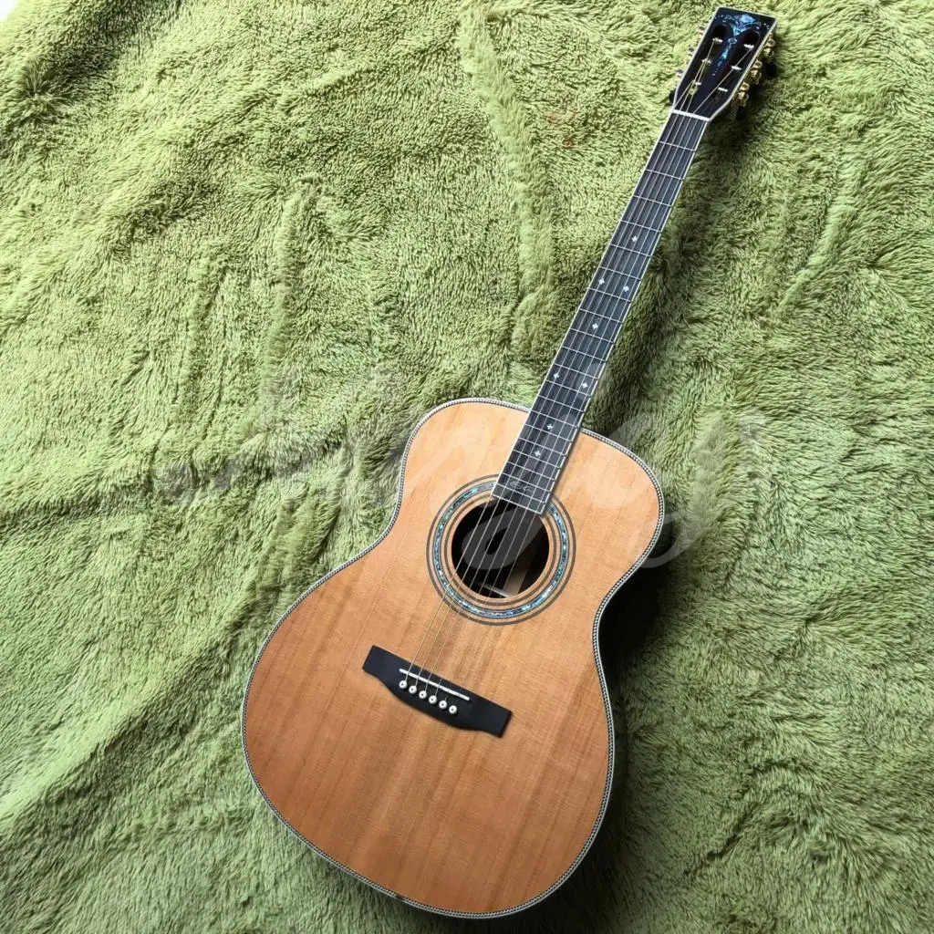 Fish Bone Binding Solid Red Cedar OM Rosewood Body Acoustic Guitar With Ebony Fingerboard