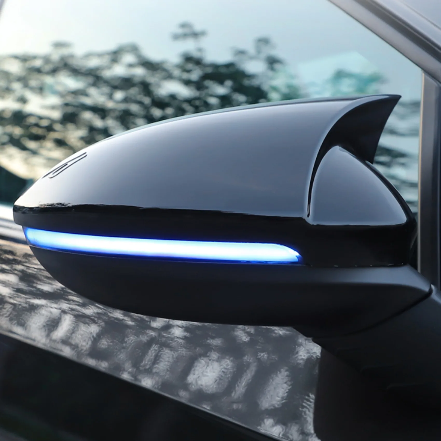 หมวกผ้าคลุมกระจกมองหลังกระจกด้านข้างสีดำแตรวัวสำหรับกอล์ฟ8 MK8 GTE GTD-R-Line 2020 2021พร้อม Lane Assist