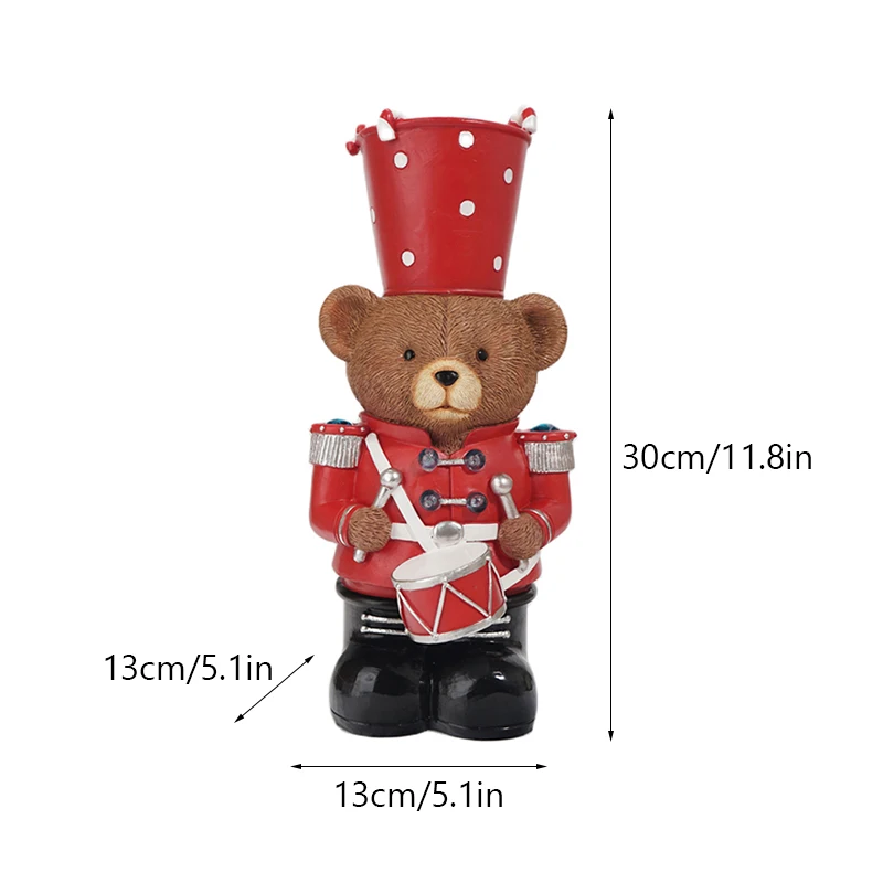 NORTHEUINS 30cm Resin Brown Bear Crafts Guard Drummer Festival Decoration Animal Statue Room Desktop Decor Objects Interior Item