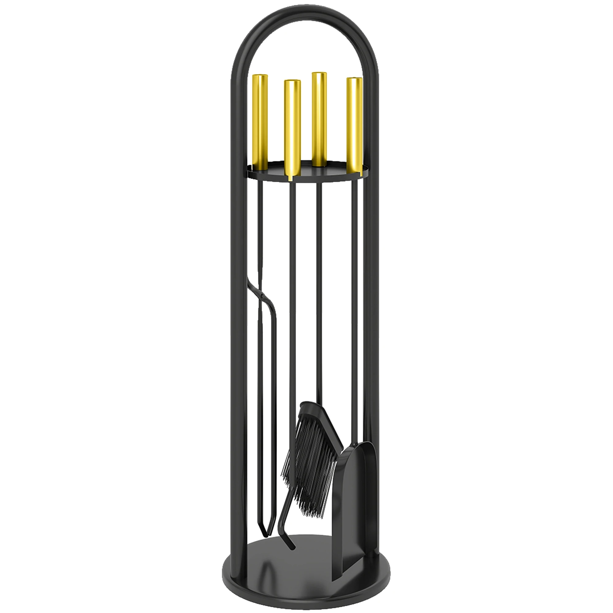 Outsunny 5-delige open haardgerei, metalen open haardaccessoireset met bezem, schep, 1 paar tang, a