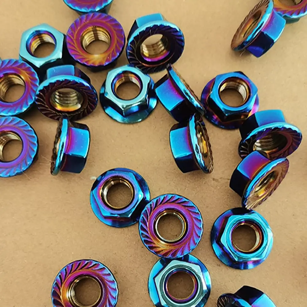 Upgrade Accessories M5 M6 M8 M10 Stainless Steel Hex Nuts Flange Thread Blue Flange Locking Nuts Flange Hex Nuts Motorcycle