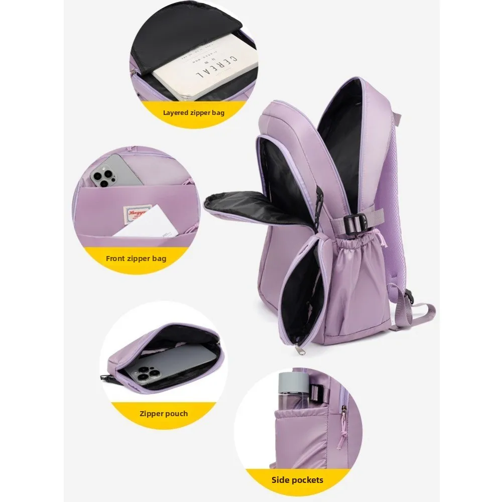 New Solid Color Laptop Backpack Nylon Lightweight Students School Bag with Mini Storage Pouch Large Capacity Travel Daypack