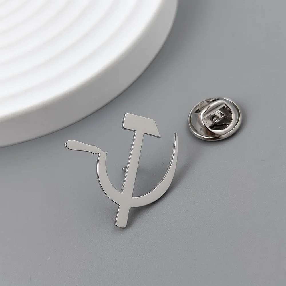Original design Hammer and sickle stainless steel brooch, stylish lapel pin, wedding banquet accessories Commercial gift