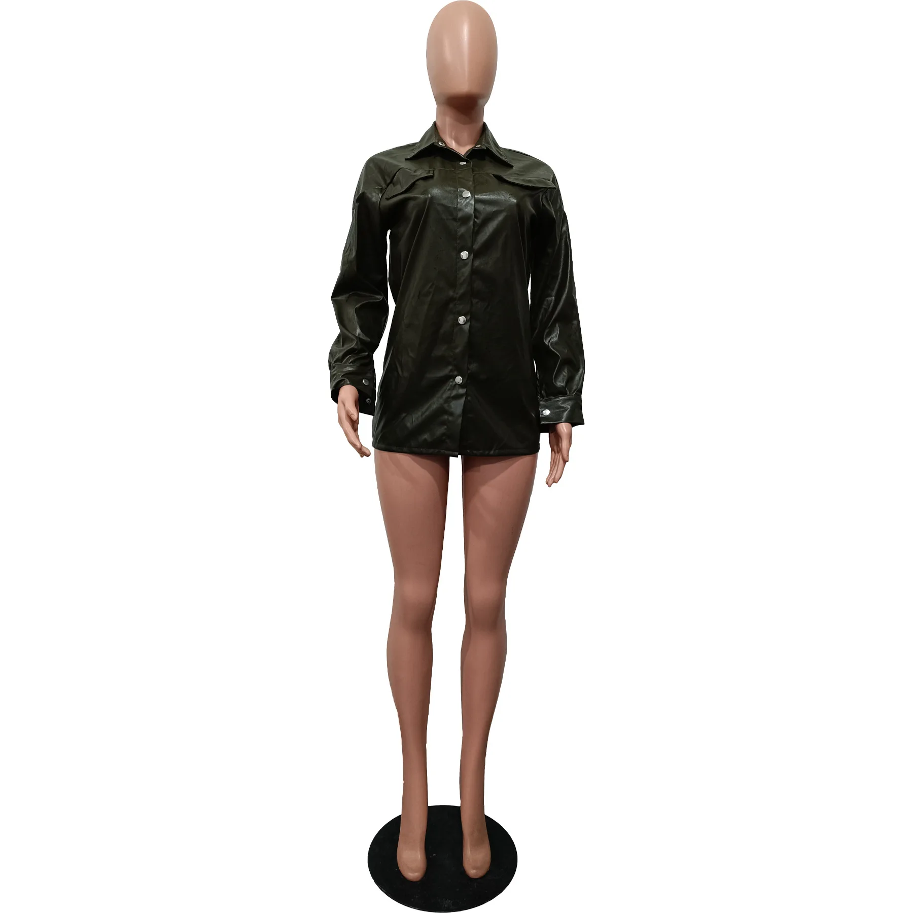 Faux PU หนังผู้หญิงเสื้อเสื้อเปิดลงปกฤดูใบไม้ผลิเสื้อ Y2k Streetwear แจ็คเก็ตเดี่ยว 2025 ทํางานหรูหรา