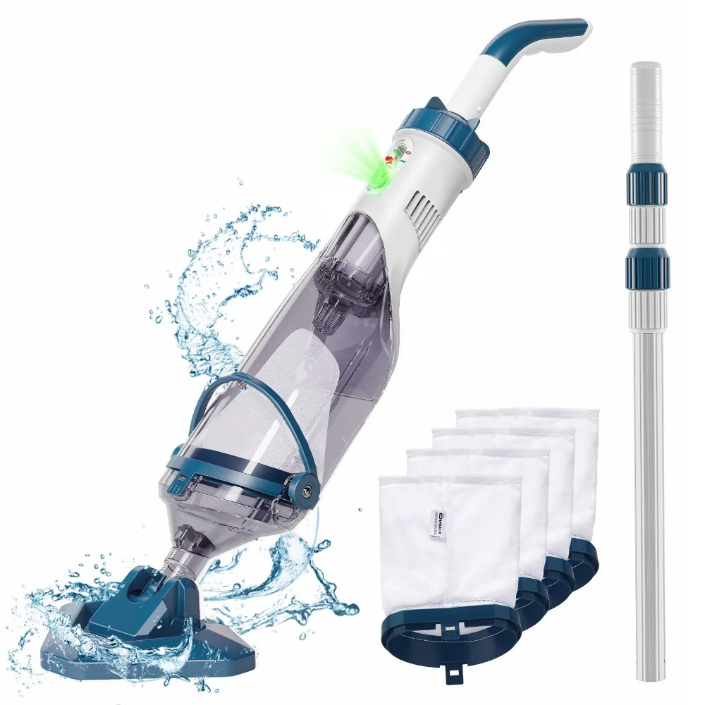 

Pool Vacuum for Above Ground Pool with a Telescopic Pole, Running time up to 1H, Handheld Rechargeable Pool Cleaner