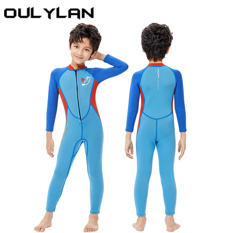 

2024 Children's One-Piece Long Sleeved Diving Suit 2.5MM Boys' Warm Swimsuit Snorkeling Surfing Zipper On Back Wetsuit