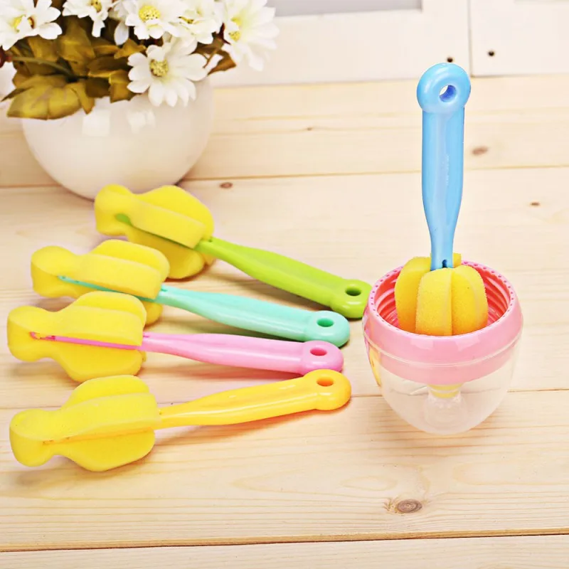 Baby Bottle Brush Sponge Rotation Baby Pacifier Feeding Cup Nipple Cleaning Brushes Handheld Soft Head Washing Brush Cleaning