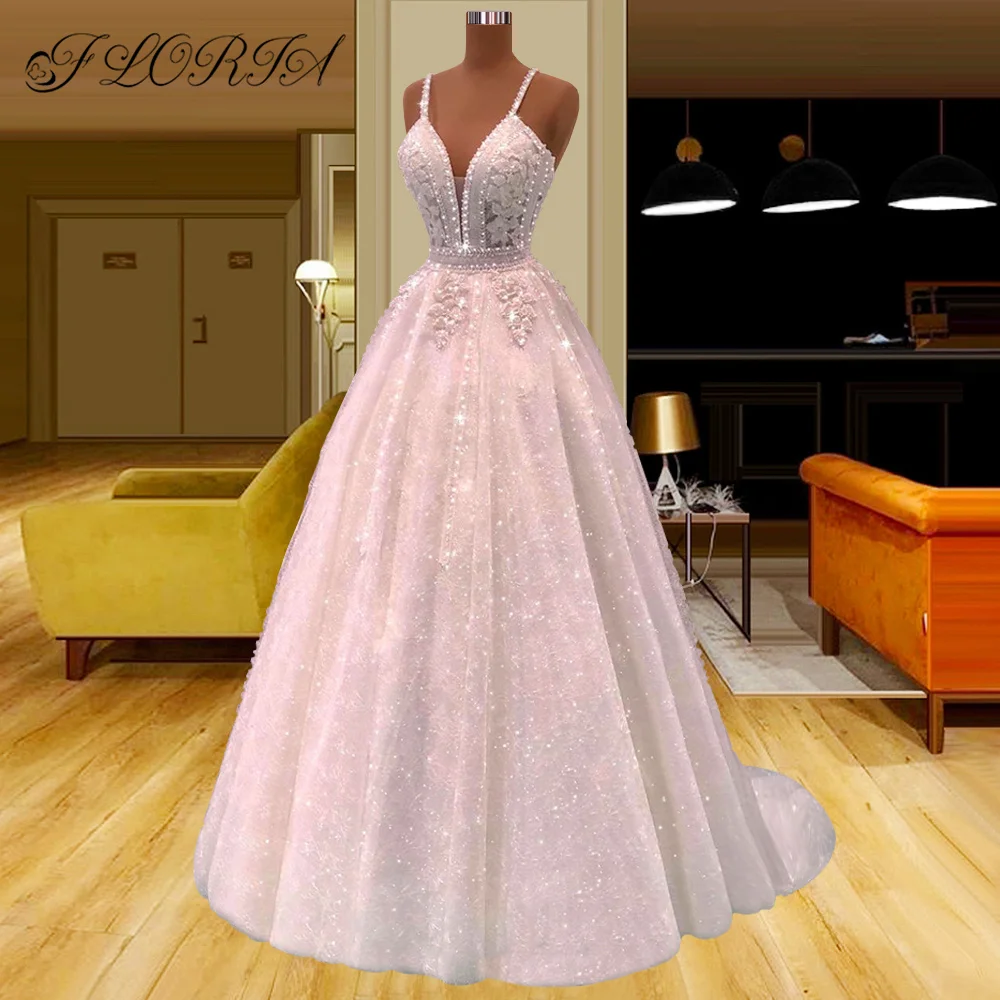 

Gorgeous Spaghetti Straps v Neck Wedding Dress Sleeveless Shinny Beading A Line Evening Formal Party Gown Vestidos de noiva 2023