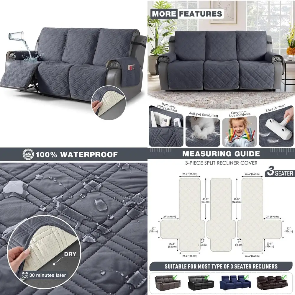 

Водонепроницаемый чехол для дивана с откидной спинкой, 3-местный чехол для дивана, нескользящий раздельный чехол с ремнями для диванов с откидной спинкой, индивидуально подходит для Com