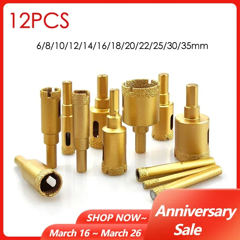 6/8/10/12/14/16/18/20/22/25/30/35mm Brazing Hole Opener Hole Drill Saw Hole Opener Vitrified Brick Ceramic Stone Reaming Bit Set