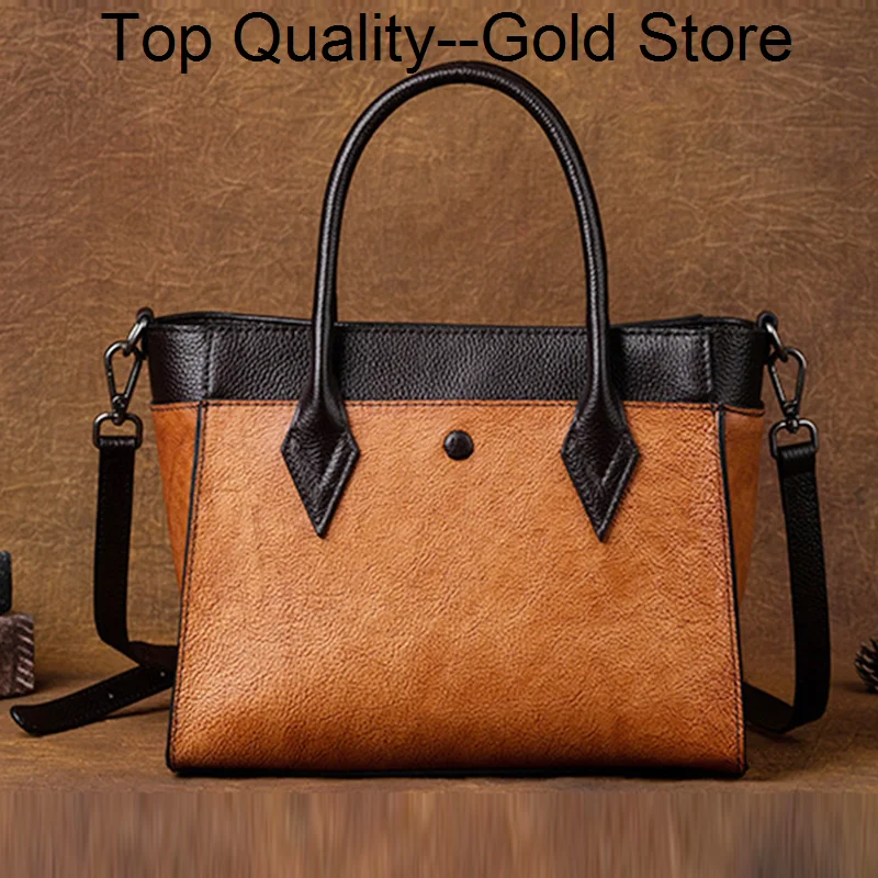 

Women Genuine Leather Handbag Crossbody Shoulder Tote Bag Luxury Retro Real Cowhide Lady Female Top Handle Messenger Bags