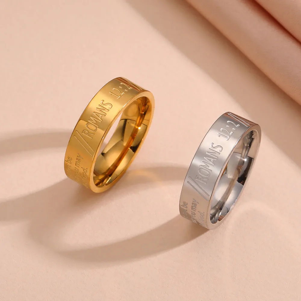 COOLTIME Bible Verse ROMANS 12:2 Ring Stainless Steel Gold Color Joshua Religion Christian Finger Ring for Women Jewelry Gift