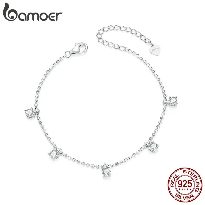 

Bamoer Zircon Bracelet 925 Sterling Silver Unique 5 Zirocn Pendant Design Bracelet WOmen Fine Jewelry