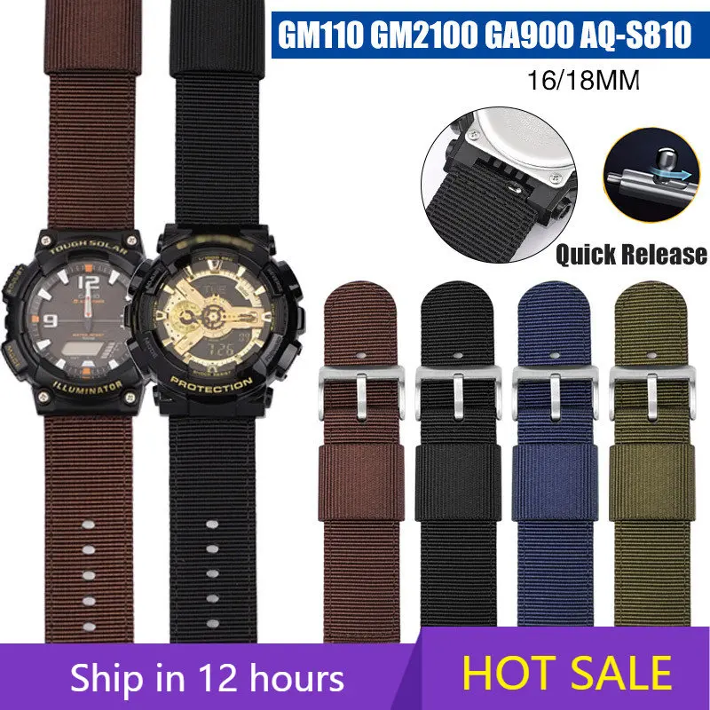 

16mm 18mm Nylon Canvas Modified Strap for Casio GM110 GM2100 GA900 AQ-S810 Waterproof Sports Watch Accessories