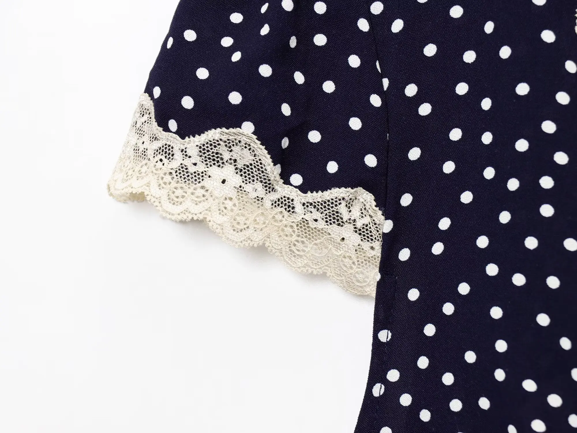 2023 Zomer Nieuwkomers Dameskleding Franse V-hals Kant Splitsen Polka Dot Print Korte Mouw Jurk Lange Rok