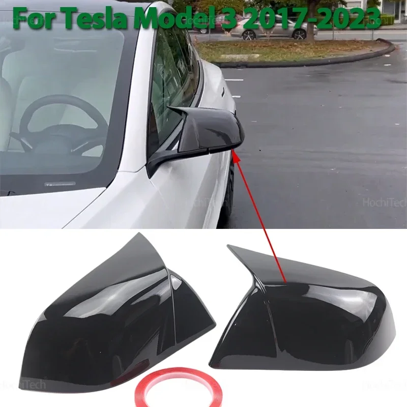 

2x Stylish add-on Black Real View Side Car Mirror cover Caps sticker shell for Tesla Model 3 Model3 2021 2022 2023 2024