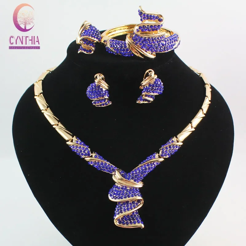 Jewelry Sets African Beads Collar Statement Necklace Earrings Bangle Fine Rings For Women Rhinestone Wedding Party Accessories