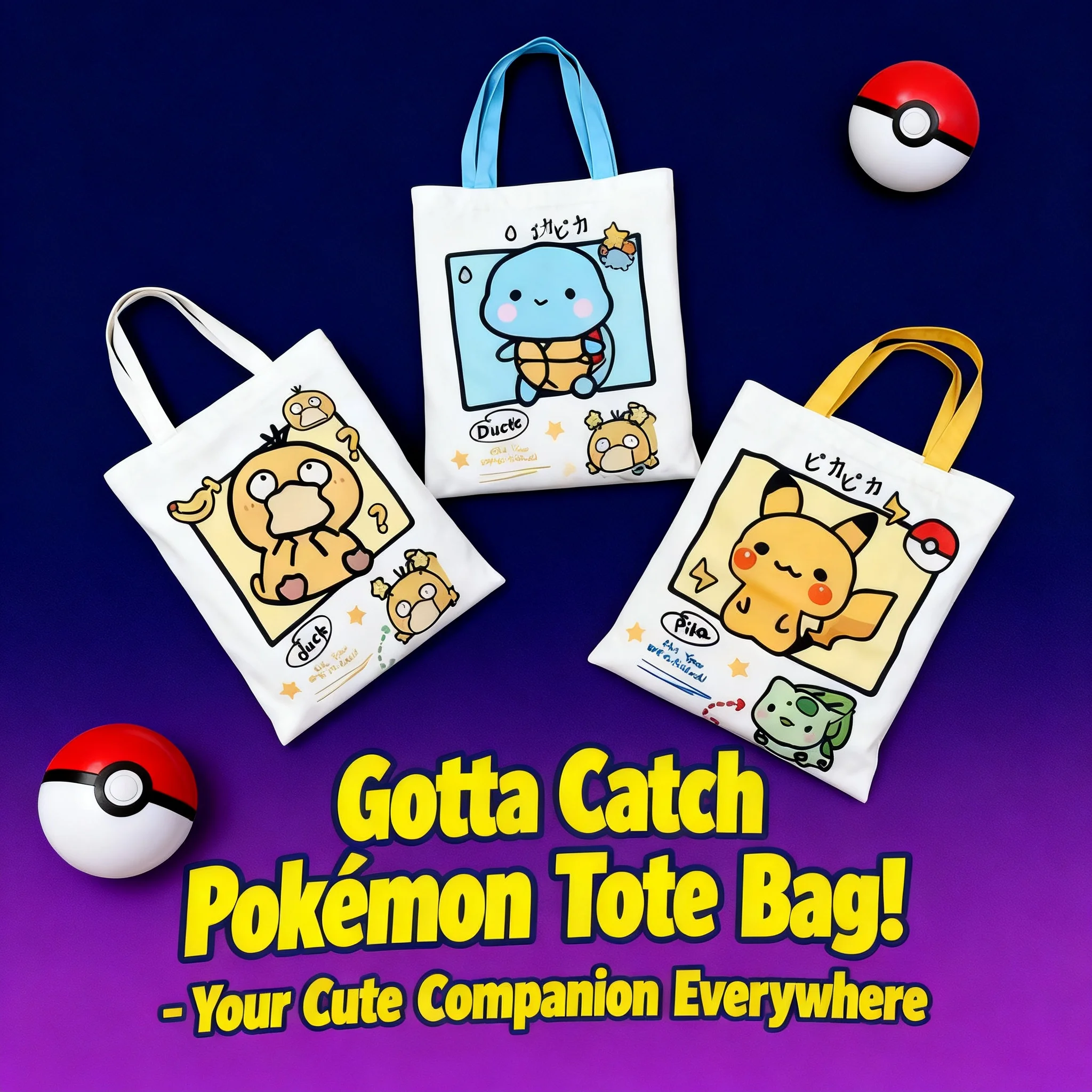 

Pokemon Anime Canvas Shoulder Tote Bag Daily Portable Handbag Shopping Grocery for Students Girls Teens Gifts