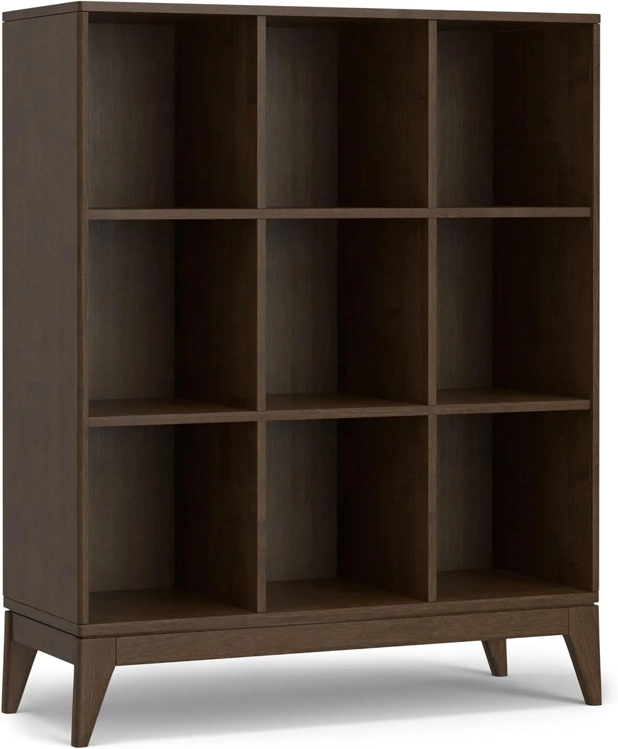 Harper Solid Hardwood Mid  Modern 9 Cube Storage For The Living, Study Room And Office, 42 Inch, Walnut Brown